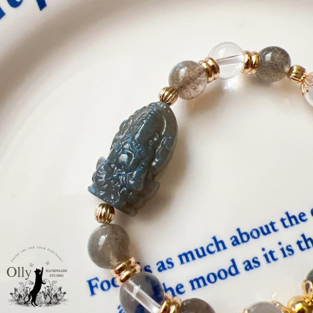 【Olly】設計款【象神】拉長石 魔鬼藍 暴力藍 灰拉長石 光譜石 彈性手鍊 水晶手串 情人節 母親節 閨蜜 生日禮物-細節圖7