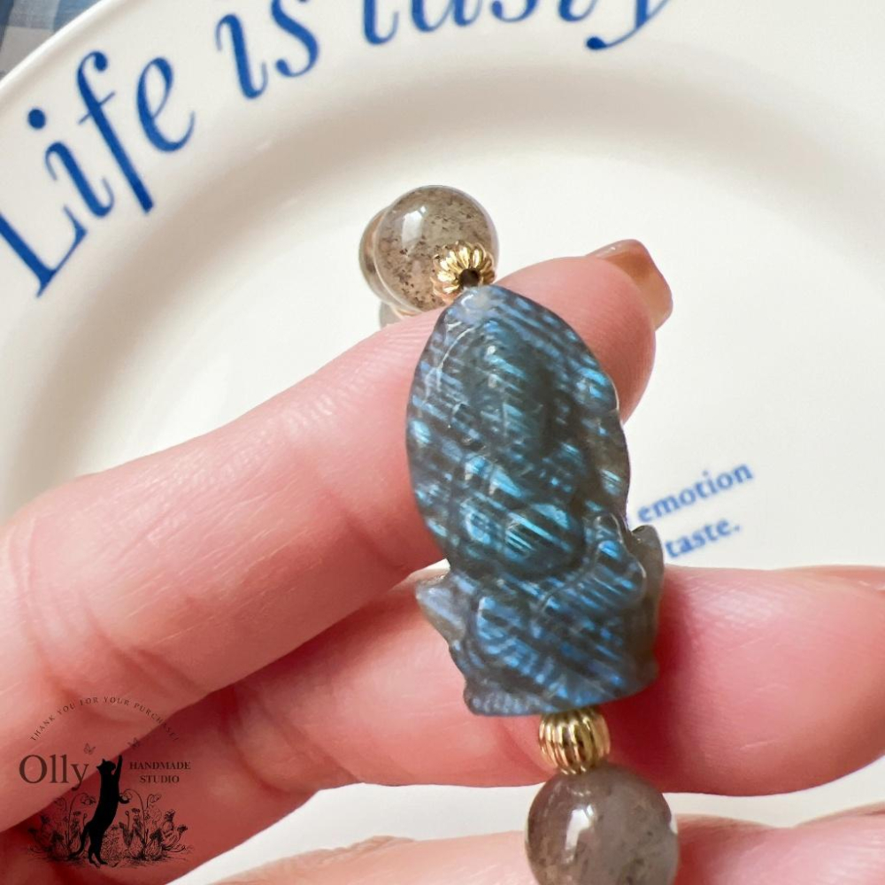 【Olly】設計款【象神】拉長石 魔鬼藍 暴力藍 灰拉長石 光譜石 彈性手鍊 水晶手串 情人節 母親節 閨蜜 生日禮物-細節圖8