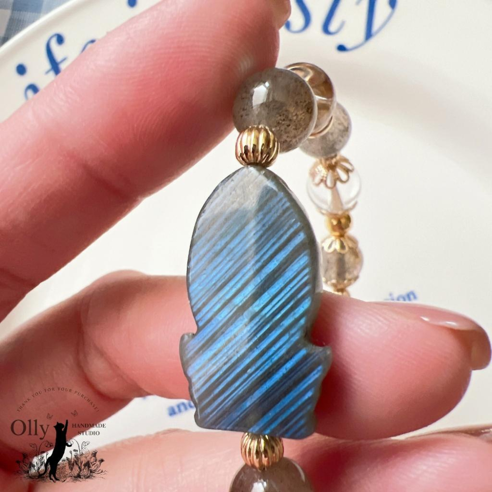 【Olly】設計款【象神】拉長石 魔鬼藍 暴力藍 灰拉長石 光譜石 彈性手鍊 水晶手串 情人節 母親節 閨蜜 生日禮物-細節圖9