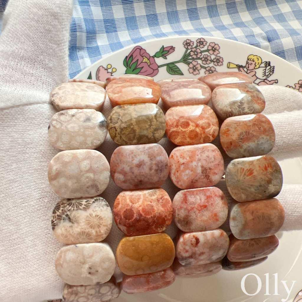 【Olly】珊瑚玉手排【顯花多寶黑花】珊瑚玉 彈性手排 手鍊 手環 菊花石 珊瑚玉 生日禮物 情人節 耶誕節 母親節FF-細節圖2