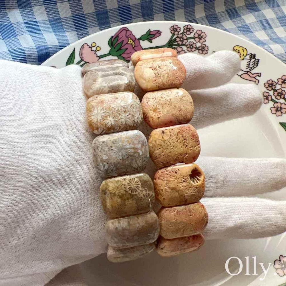 【Olly】珊瑚玉手排【顯花多寶黑花】珊瑚玉 彈性手排 手鍊 手環 菊花石 珊瑚玉 生日禮物 情人節 耶誕節 母親節FF-細節圖4