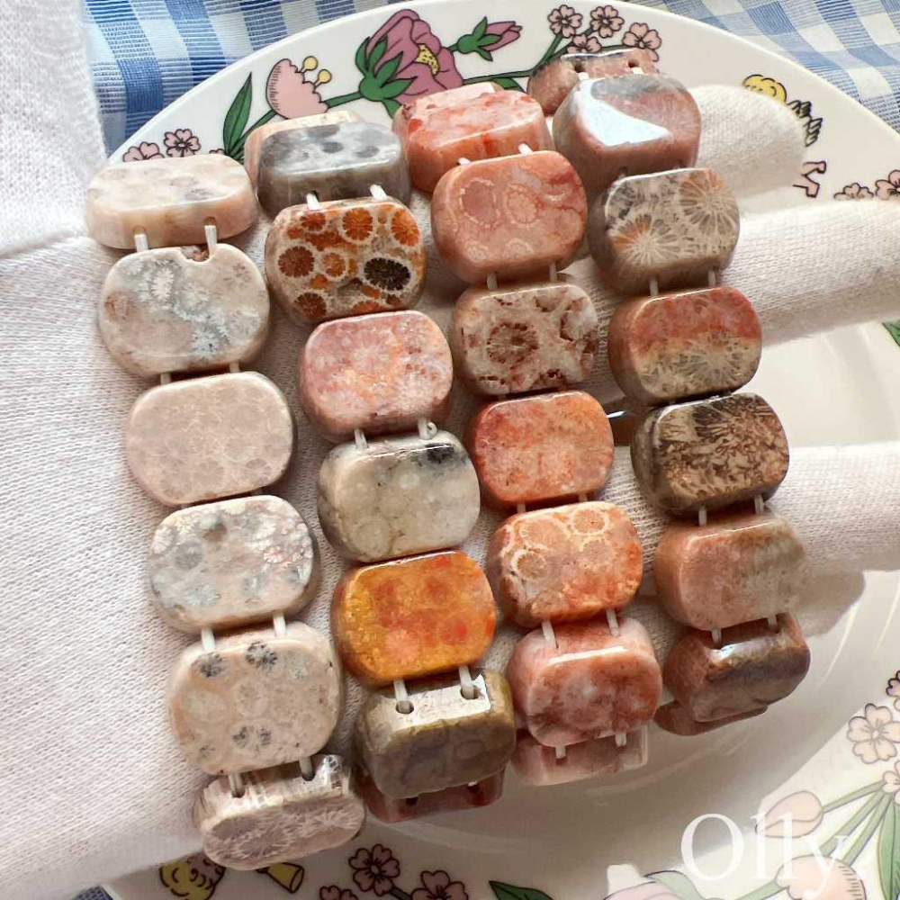 【Olly】珊瑚玉手排【顯花多寶黑花】珊瑚玉 彈性手排 手鍊 手環 菊花石 珊瑚玉 生日禮物 情人節 耶誕節 母親節FF-細節圖5