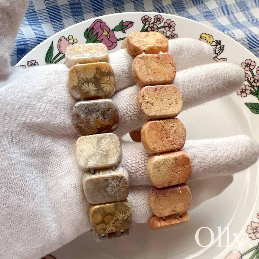 【Olly】珊瑚玉手排【顯花多寶黑花】珊瑚玉 彈性手排 手鍊 手環 菊花石 珊瑚玉 生日禮物 情人節 耶誕節 母親節FF-細節圖7