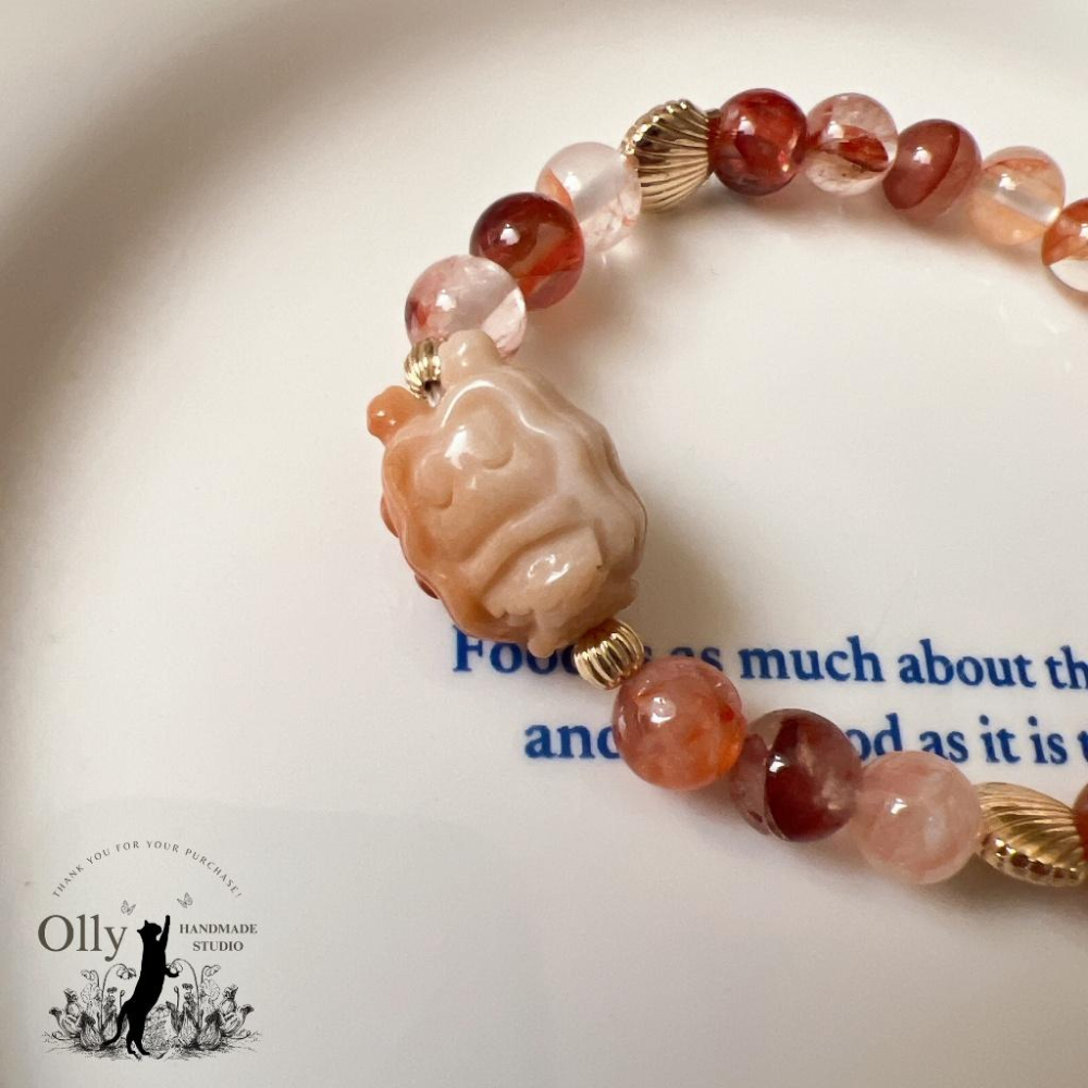 【Olly】設計款【人魚公主】紅膠花 增信心招好運 招正財提升自信 生日禮物 珊瑚玉 水晶手鍊 彈性手環 手鍊 情人節-細節圖2