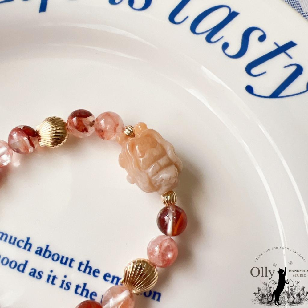 【Olly】設計款【人魚公主】紅膠花 增信心招好運 招正財提升自信 生日禮物 珊瑚玉 水晶手鍊 彈性手環 手鍊 情人節-細節圖4