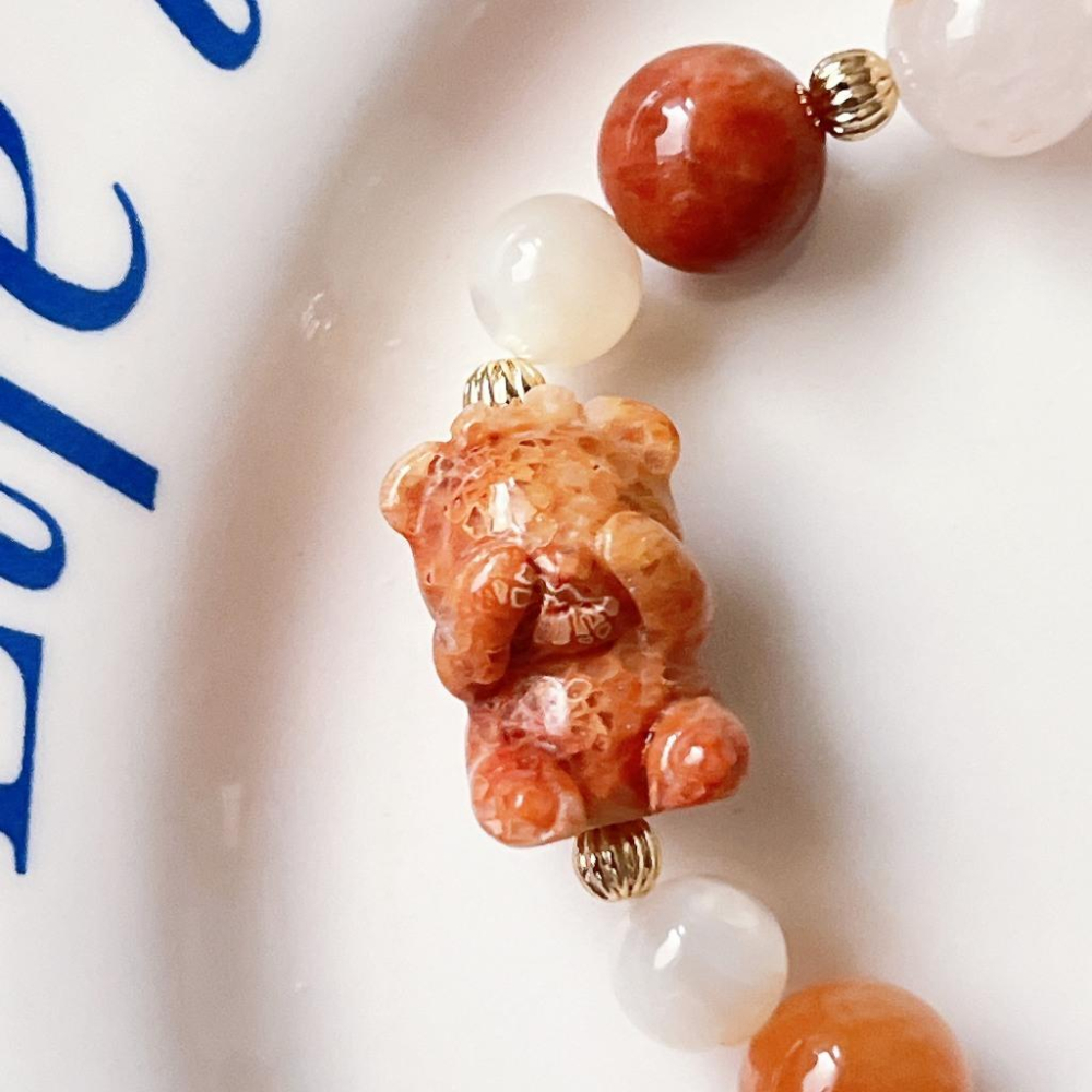 【Olly】設計款【不看不聽小熊】彩兔毛 粉兔毛 白兔毛 紅兔毛 黃兔毛 彈性手鍊 水晶手串 情人節 母親節 生日禮-細節圖5