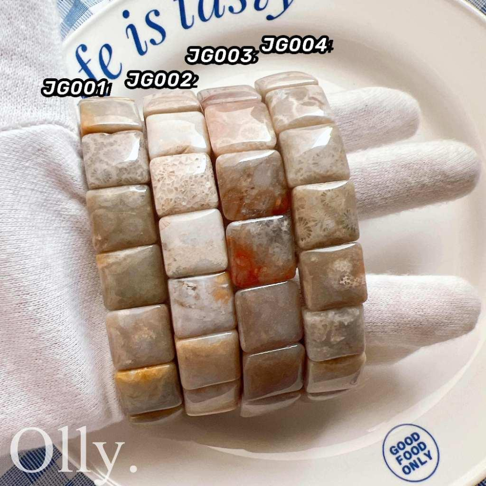 【Olly】珊瑚玉手排【小正方玉化潤透】彈性手排 手鍊 手環 菊花石 珊瑚玉 生日禮物 交換禮物 聖誕節 收藏 JG-細節圖2