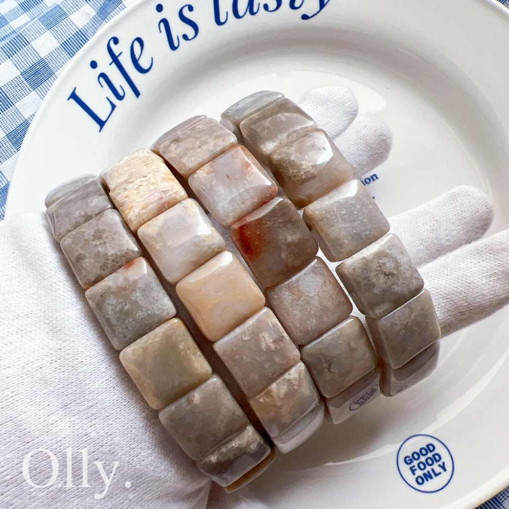 【Olly】珊瑚玉手排【小正方玉化潤透】彈性手排 手鍊 手環 菊花石 珊瑚玉 生日禮物 交換禮物 聖誕節 收藏 JG-細節圖5