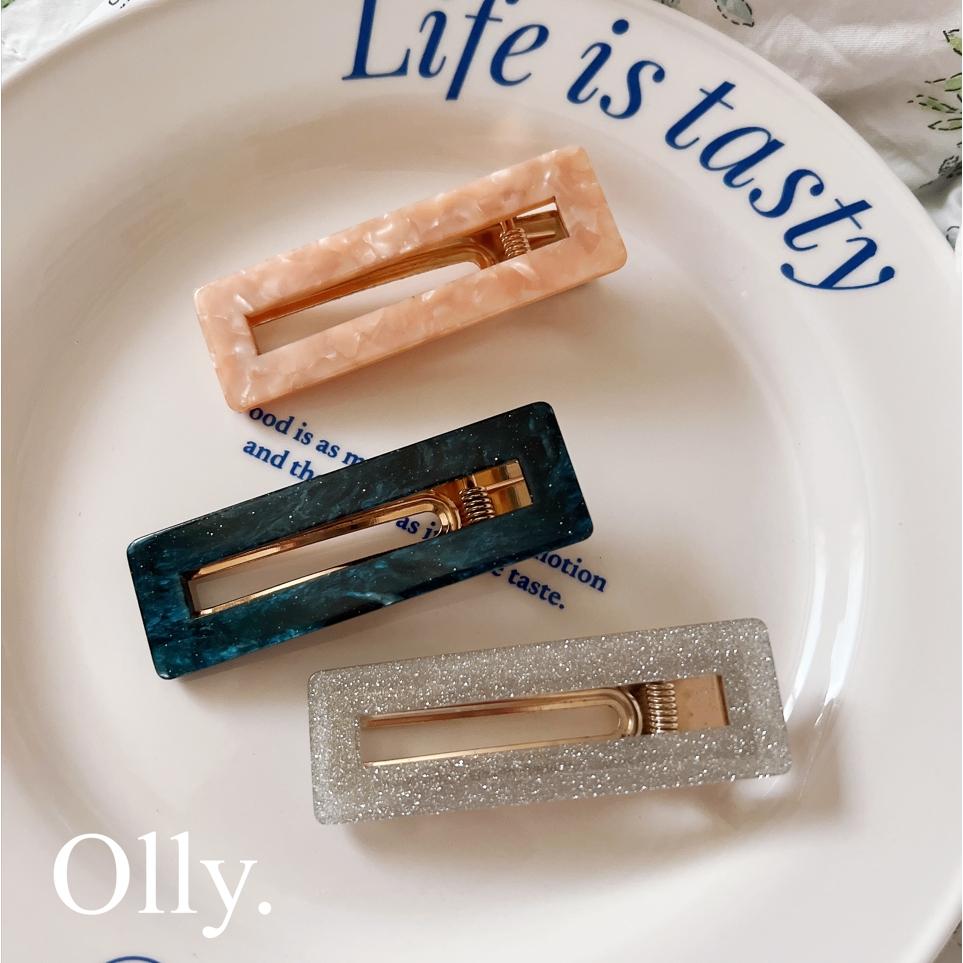 【Olly】女神必備絕美醋酸壓夾 (2入一組) 水滴+方形壓夾區 壓夾 鴨嘴夾 醋酸髮夾 髮飾 邊夾 髮夾-細節圖2