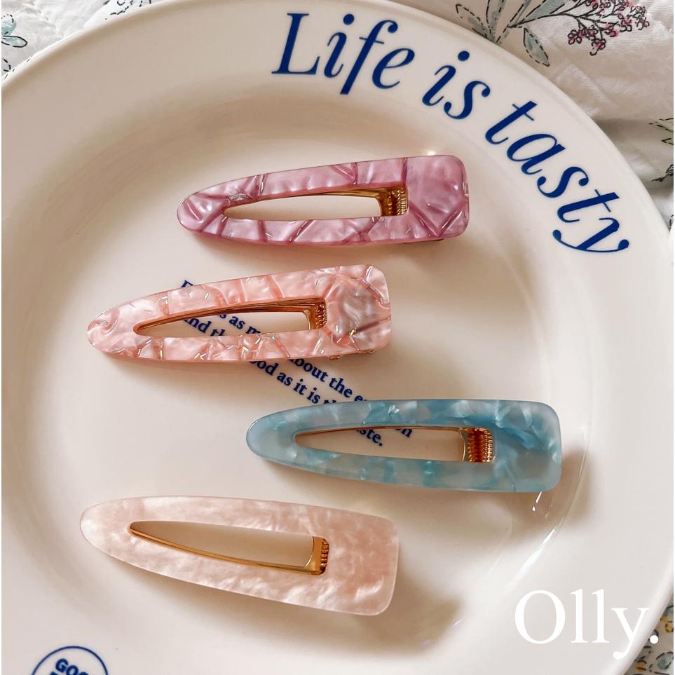 【Olly】女神必備絕美醋酸壓夾 (2入一組) 水滴+方形壓夾區 壓夾 鴨嘴夾 醋酸髮夾 髮飾 邊夾 髮夾-細節圖3