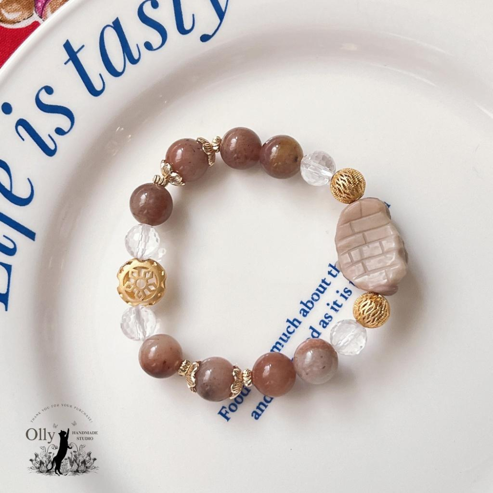 【Olly】設計款【蛇影花香】金絲玉 (草莓醬) 阿拉善 彈性手鍊 彈性手串 情人節 母親節 閨蜜 生日禮物 交換禮物-細節圖4