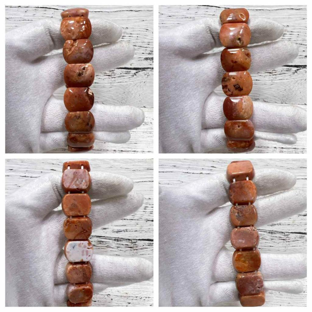 【Olly】珊瑚玉手排【奶酪晶洞】珊瑚玉 彈性手排可改小 手鍊 手環 菊花石 珊瑚玉 禮物 FE000-細節圖3