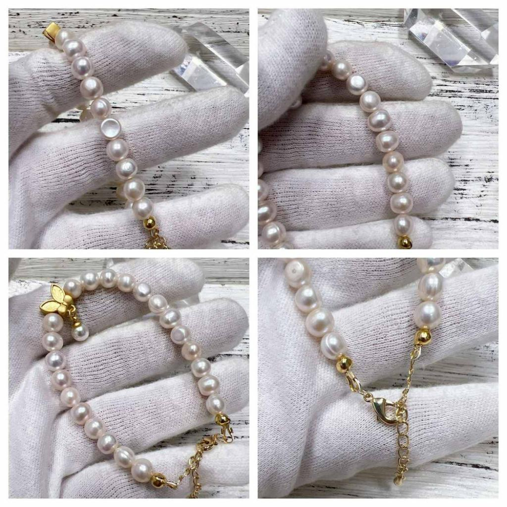 【Olly】設計款【淡水珍珠手鍊】手環 淡水養殖珍珠 禮物 飾品 沙金 生日禮物 情人節-細節圖3