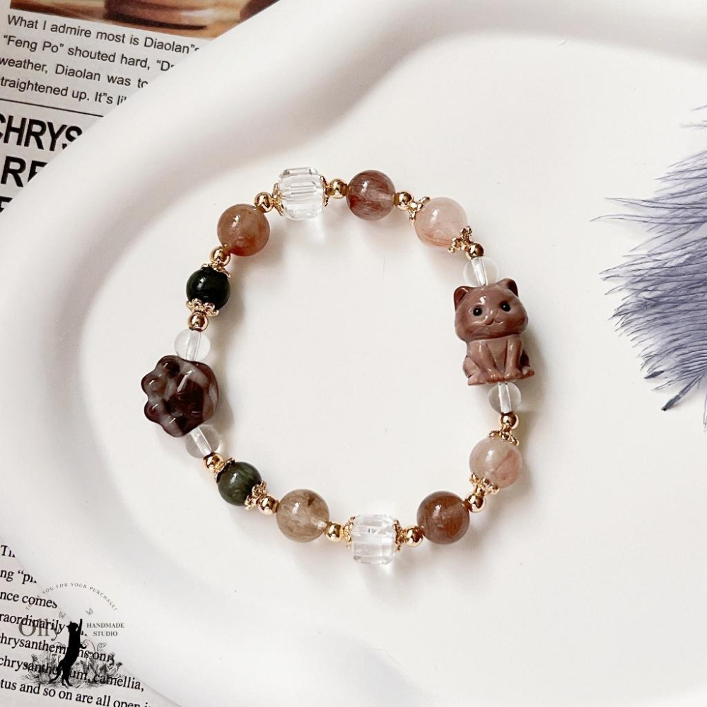 【Olly】設計款【萌貓兔趣】彩兔毛 阿拉善 彈性手鍊 情人節 母親節 生日禮物 交換禮物 彈性手環 手鍊 手串 耶誕節-細節圖2