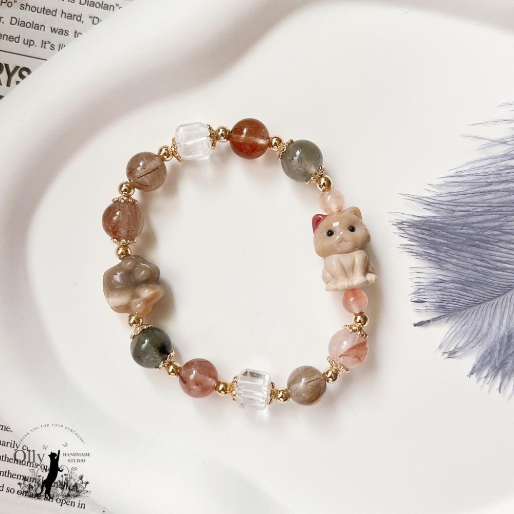 【Olly】設計款【萌貓兔趣】彩兔毛 阿拉善 彈性手鍊 情人節 母親節 生日禮物 交換禮物 彈性手環 手鍊 手串 耶誕節-細節圖3