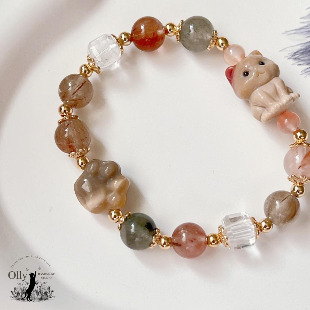 【Olly】設計款【萌貓兔趣】彩兔毛 阿拉善 彈性手鍊 情人節 母親節 生日禮物 交換禮物 彈性手環 手鍊 手串 耶誕節-細節圖4