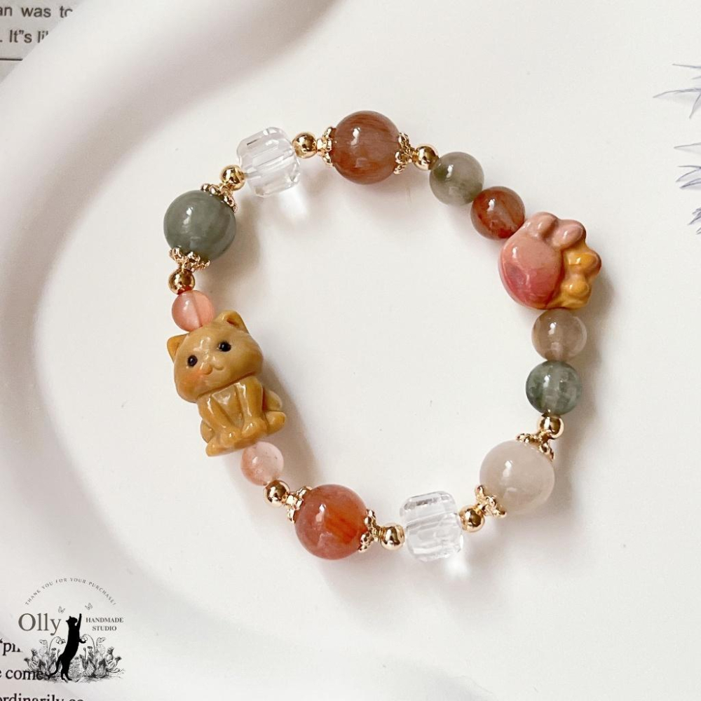 【Olly】設計款【萌貓兔趣】彩兔毛 阿拉善 彈性手鍊 情人節 母親節 生日禮物 交換禮物 彈性手環 手鍊 手串 耶誕節-細節圖5