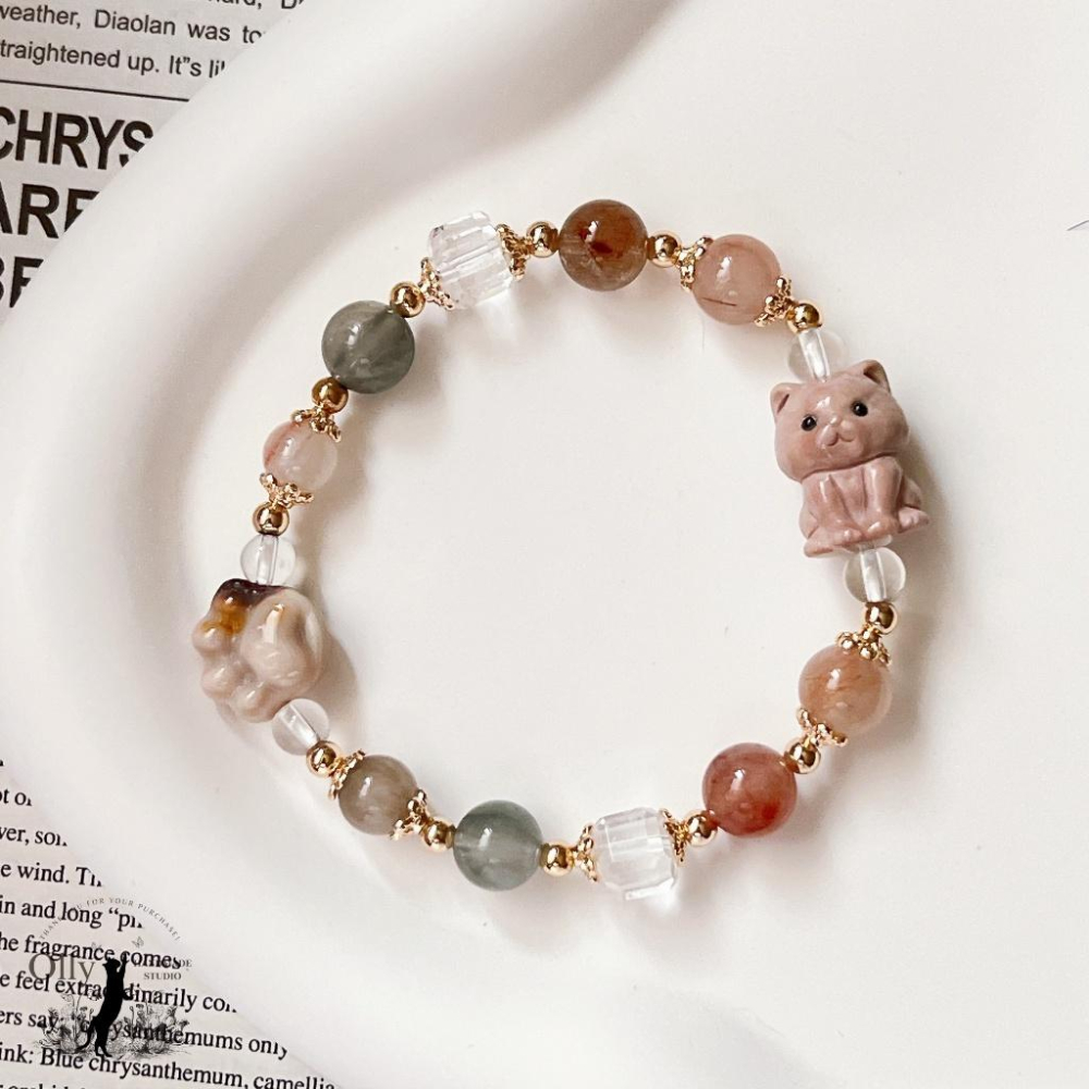 【Olly】設計款【萌貓兔趣】彩兔毛 阿拉善 彈性手鍊 情人節 母親節 生日禮物 交換禮物 彈性手環 手鍊 手串 耶誕節-細節圖7