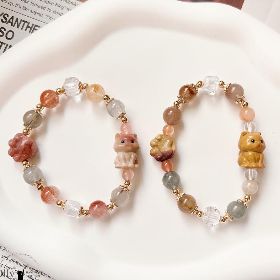 【Olly】設計款【萌貓兔趣】彩兔毛 阿拉善 彈性手鍊 情人節 母親節 生日禮物 交換禮物 彈性手環 手鍊 手串 耶誕節-細節圖8