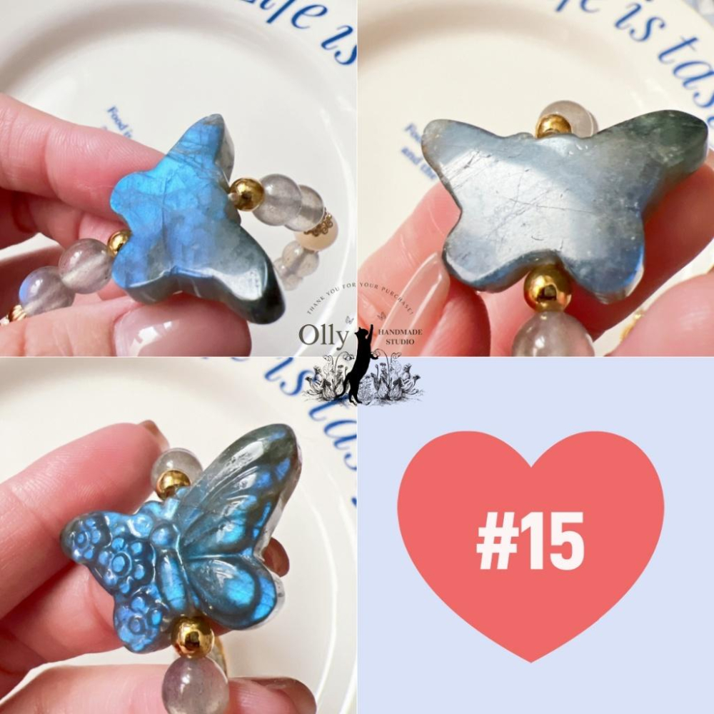 【Olly】設計款【花舞蝶影】拉長石 魔鬼藍 灰拉長石 阿拉善玫瑰 彈性手鍊 水晶手串 情人節 母親節 閨蜜 生日禮物-細節圖5