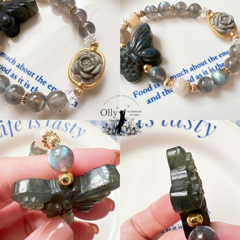 【Olly】設計款【花舞蝶影】拉長石 魔鬼藍 灰拉長石 阿拉善玫瑰 彈性手鍊 水晶手串 情人節 母親節 閨蜜 生日禮物-細節圖9