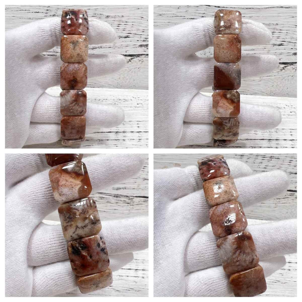 【Olly】大正方珊瑚玉手排【復古大花小雛菊】珊瑚玉 彈性手排可改小 手鍊 手環 菊花石 珊瑚玉 禮物 TT399-細節圖3