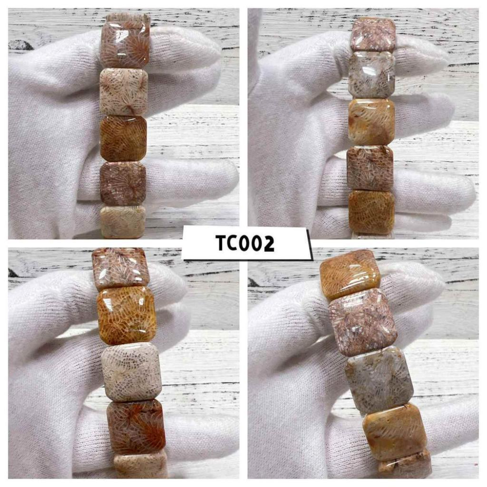 【Olly】大正方珊瑚玉手排【鳳尾 檸檬片】珊瑚玉 彈性手排可改小 手鍊 手環 菊花石 珊瑚玉 禮物 TC600-細節圖2