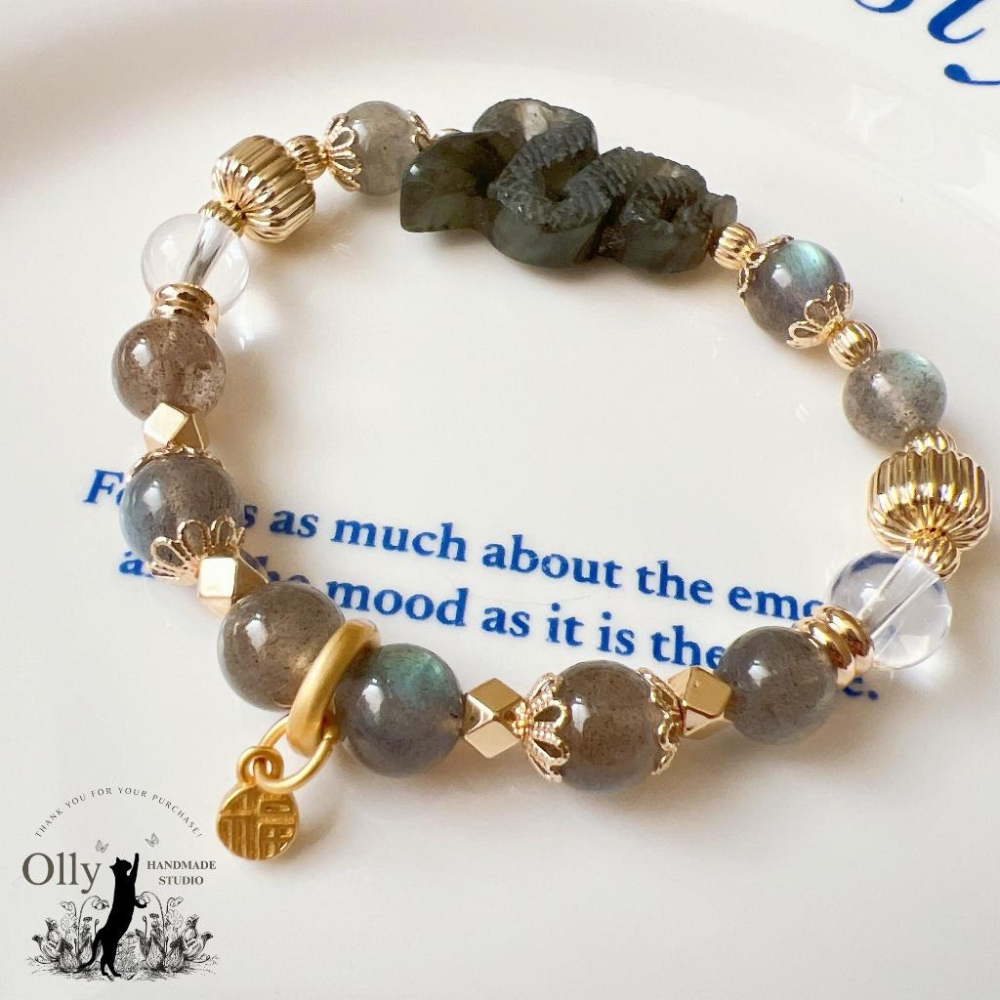 【Olly】設計款【生肖款一蛇】拉長石 魔鬼藍 暴力藍 灰拉長石 彈性手鍊 水晶手串 情人節 母親節 閨蜜 生日禮物-細節圖4