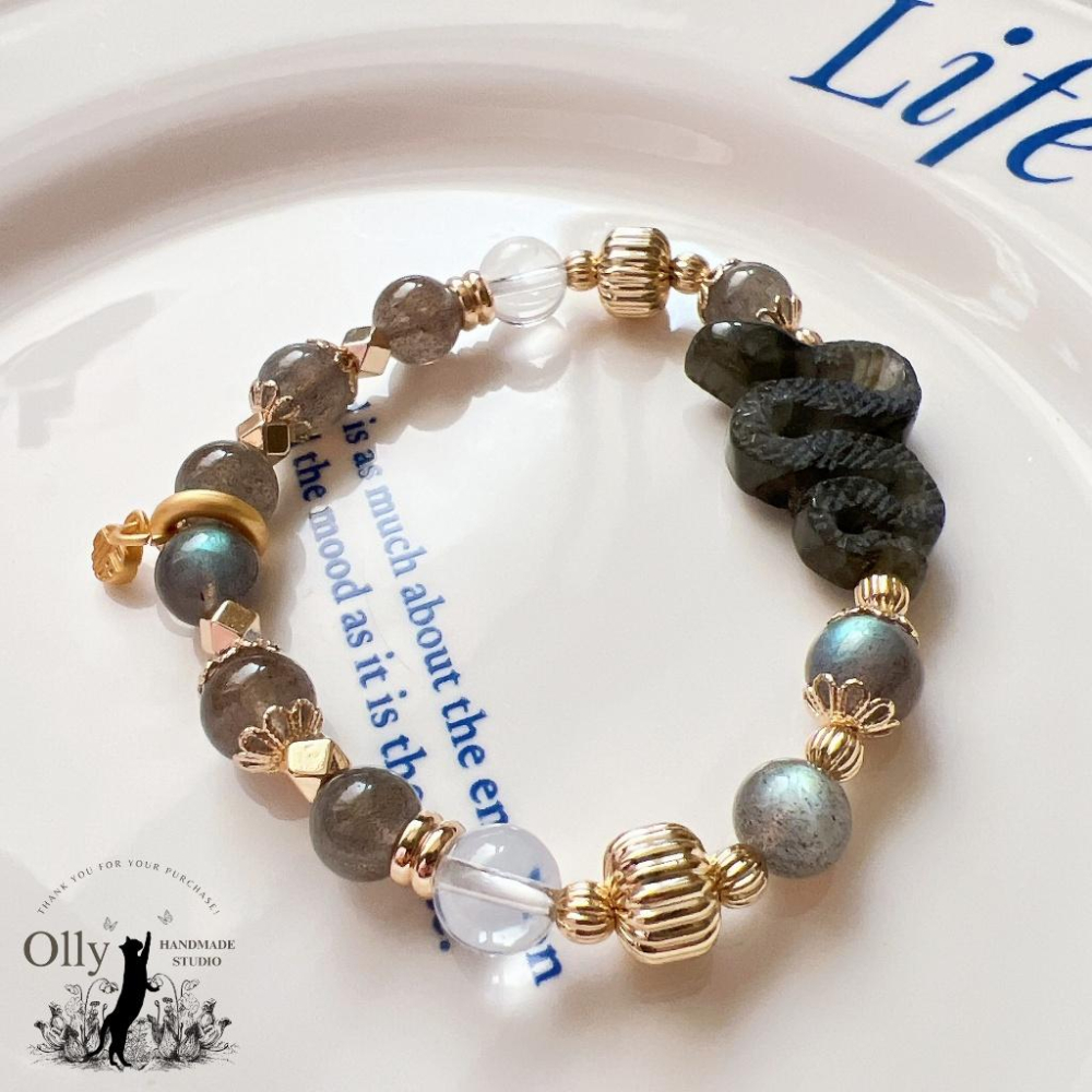 【Olly】設計款【生肖款一蛇】拉長石 魔鬼藍 暴力藍 灰拉長石 彈性手鍊 水晶手串 情人節 母親節 閨蜜 生日禮物-細節圖5