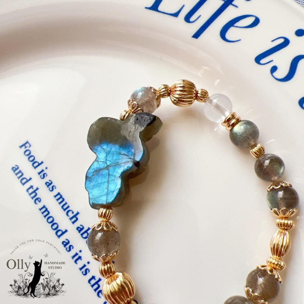 【Olly】設計款【生肖款一蛇】拉長石 魔鬼藍 暴力藍 灰拉長石 彈性手鍊 水晶手串 情人節 母親節 閨蜜 生日禮物-細節圖7