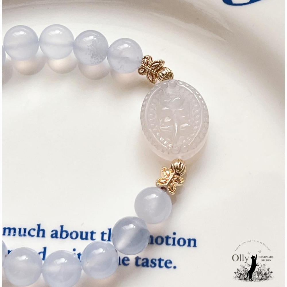 【Olly】設計款【晨曦玫瑰】藍玉髓 阿拉善 彈性手鍊 彈性手串 情人節 母親節 閨蜜手鍊 生日禮物 交換禮物-細節圖4