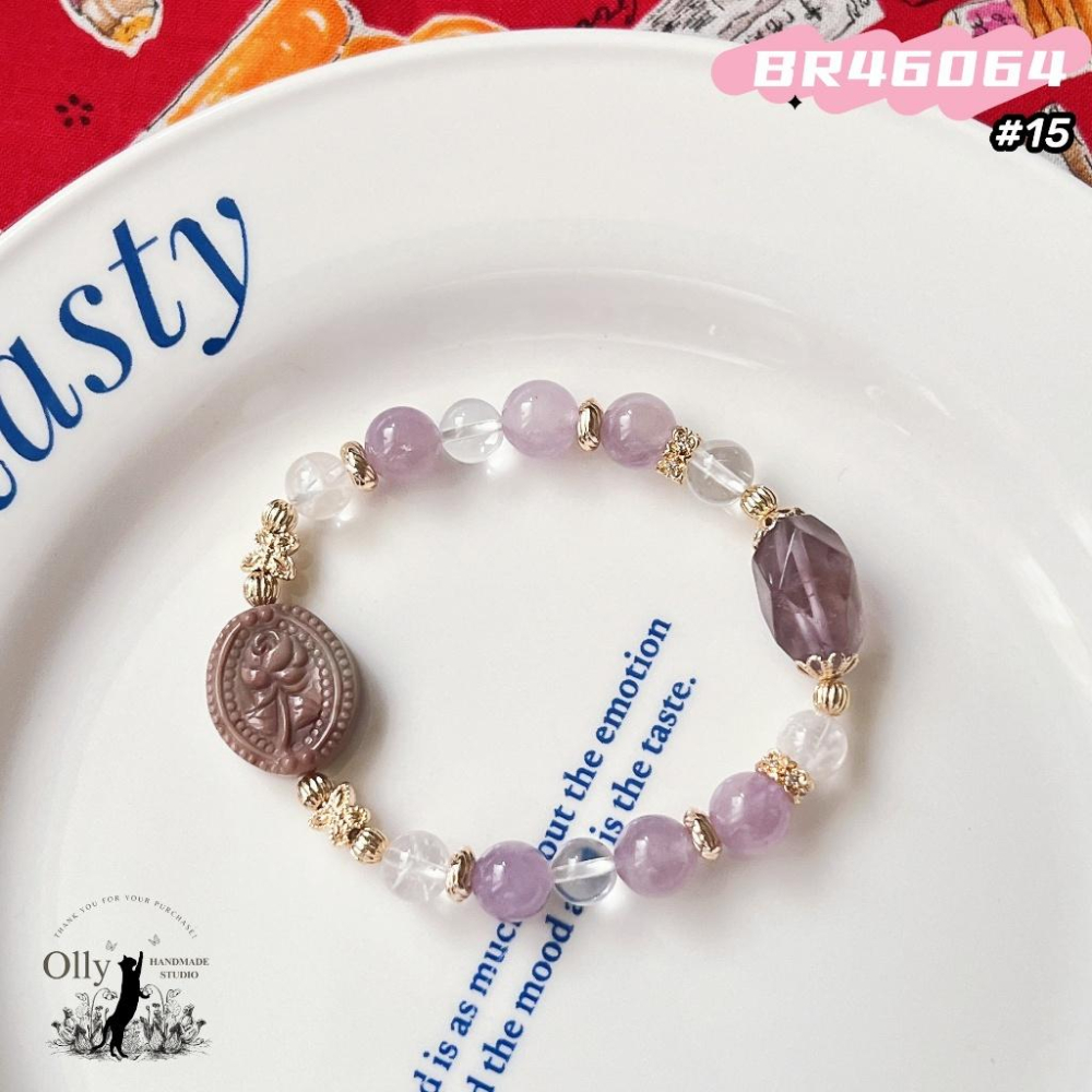 【Olly】設計款【玫瑰花韻】古典花牌 彈性手鍊 彈性手串 情人節 母親節 閨蜜手鍊 生日禮物 交換禮物-細節圖2