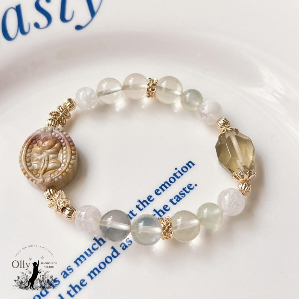 【Olly】設計款【玫瑰花韻】古典花牌 彈性手鍊 彈性手串 情人節 母親節 閨蜜手鍊 生日禮物 交換禮物-細節圖6