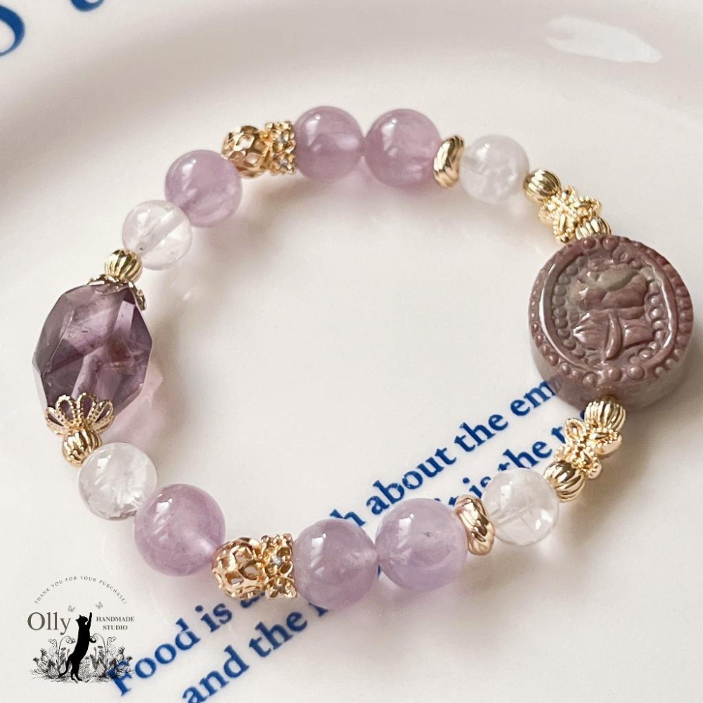 【Olly】設計款【玫瑰花韻】古典花牌 彈性手鍊 彈性手串 情人節 母親節 閨蜜手鍊 生日禮物 交換禮物-細節圖9