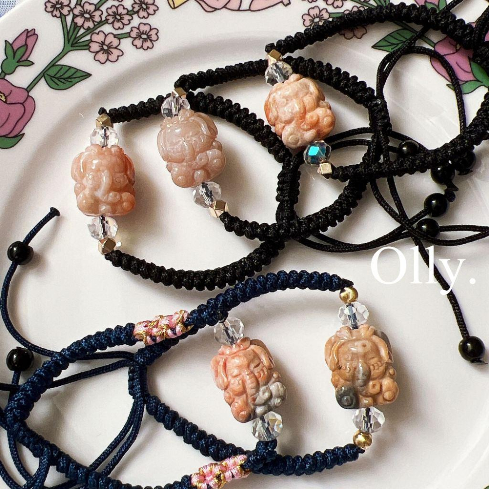 【Olly】設計款【荷葉象神守護手繩】 珊瑚玉中國結手繩 開運 平安 繩結手鍊 平安守護 生日禮物 母親節 情人節 送禮-細節圖2