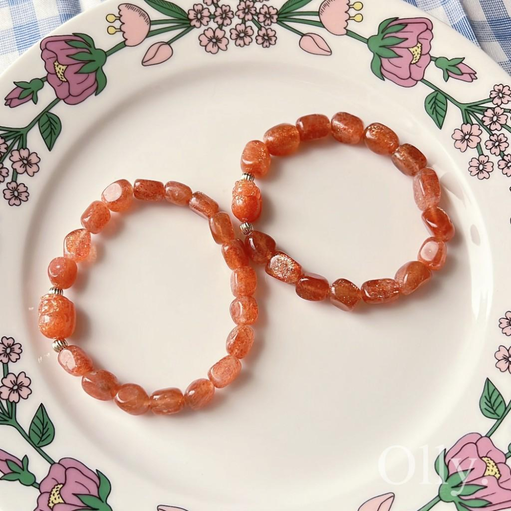 【Olly】設計款【貔貅】金草莓＋金太陽石 正能量增自信 提升魅力 生日禮物 水晶手鍊 情人節 彈性手鍊 聖誕禮物-細節圖4