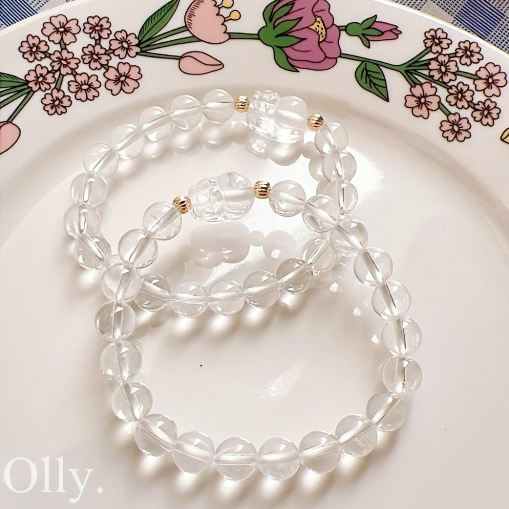 【Olly】設計款【貔貅】白水晶 淨化負能量 提升集中力 避邪生日禮物 水晶手鍊 彈性手鍊 手串 聖誕禮物 BR1117-細節圖2