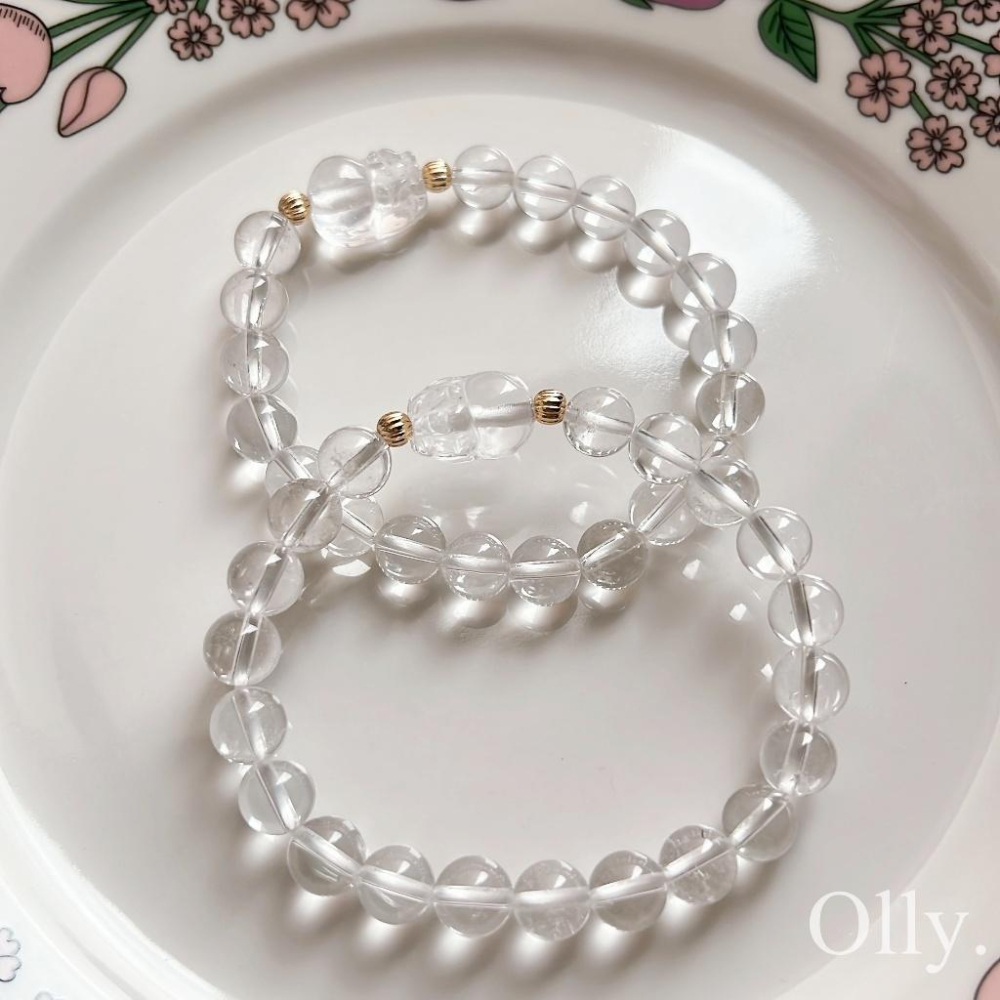 【Olly】設計款【貔貅】白水晶 淨化負能量 提升集中力 避邪生日禮物 水晶手鍊 彈性手鍊 手串 聖誕禮物 BR1117-細節圖4