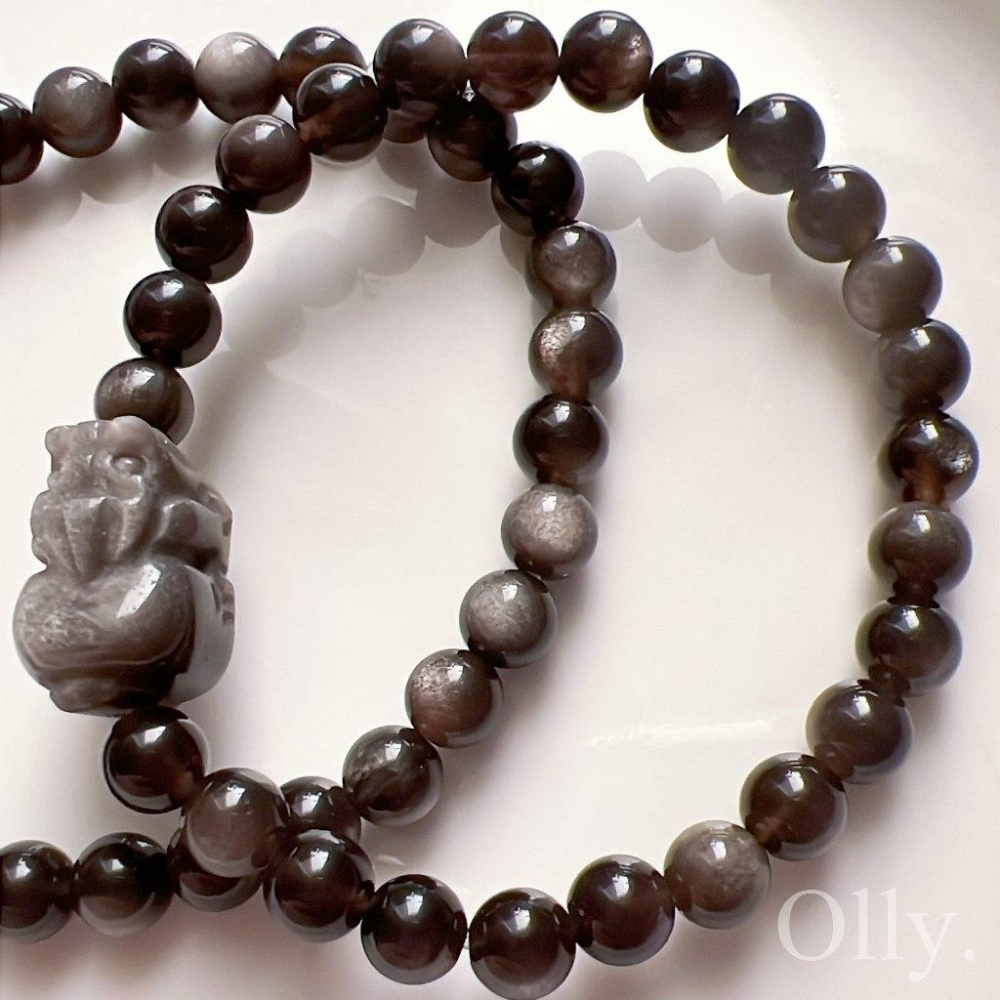 【Olly】設計款【貔貅】銀曜石 擋煞避邪 驅除負能量 提升氣勢 生日禮物 水晶手鍊 情人節 彈性手鍊 聖誕禮物 送禮-細節圖5