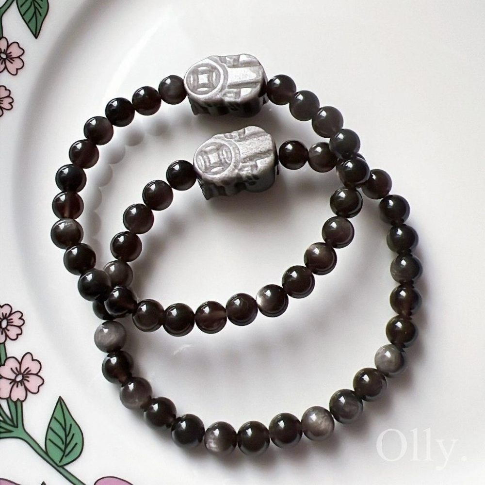 【Olly】設計款【貔貅】銀曜石 擋煞避邪 驅除負能量 提升氣勢 生日禮物 水晶手鍊 情人節 彈性手鍊 聖誕禮物 送禮-細節圖6