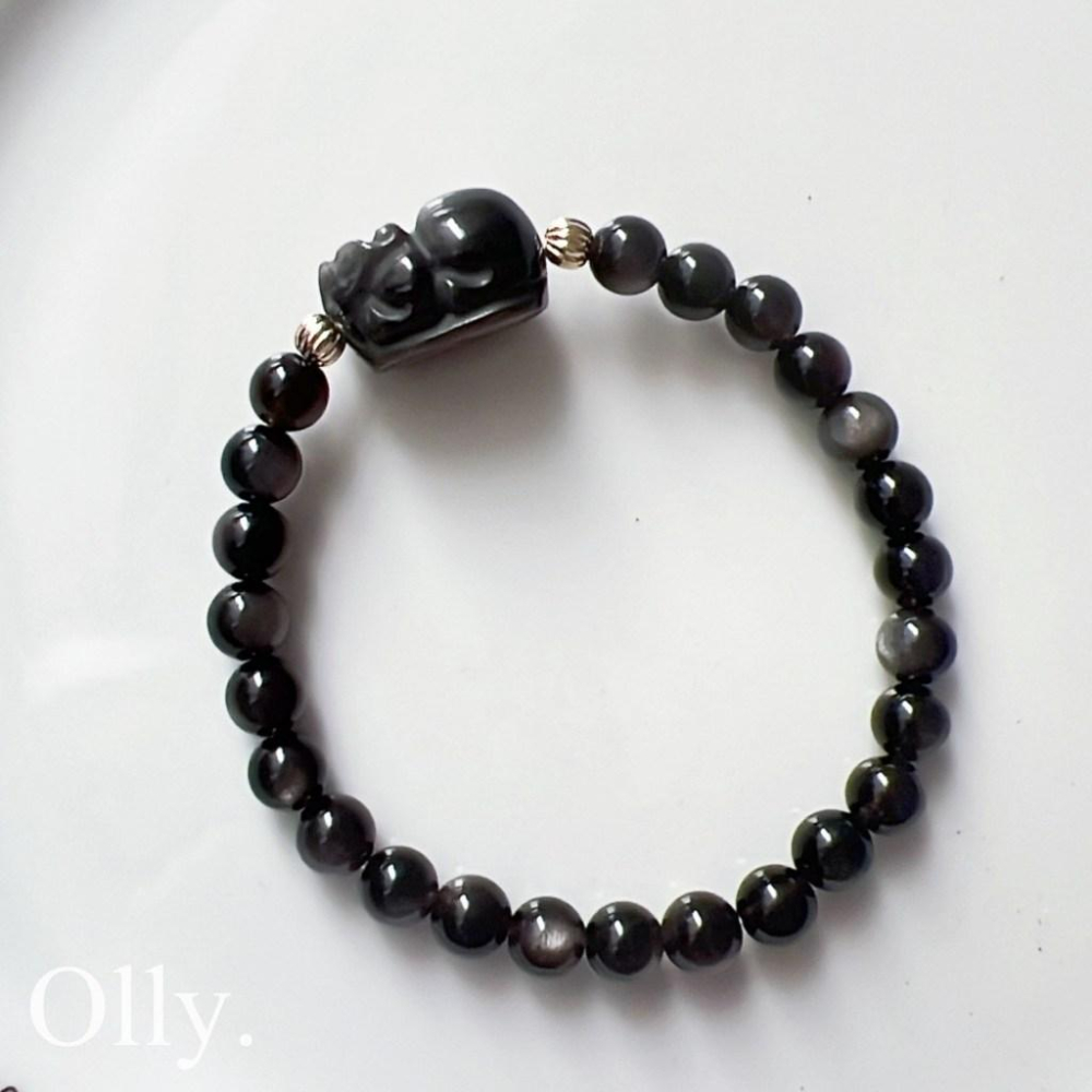 【Olly】設計款【貔貅】銀曜石 擋煞避邪 驅除負能量 提升氣勢 生日禮物 水晶手鍊 情人節 彈性手鍊 聖誕禮物 送禮-細節圖8