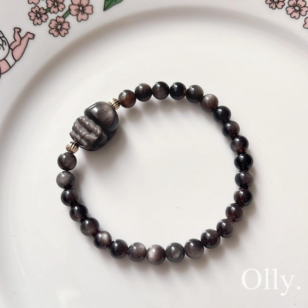 【Olly】設計款【貔貅】銀曜石 擋煞避邪 驅除負能量 提升氣勢 生日禮物 水晶手鍊 情人節 彈性手鍊 聖誕禮物 送禮-細節圖9