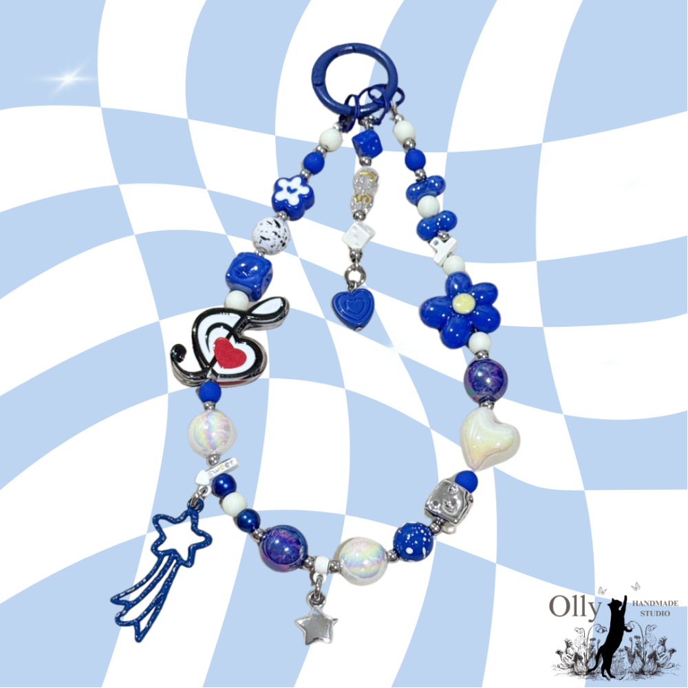 【Olly】Blue Melody 寶藍旋律 音符流星 Super Junior 飯製應援手機掛鍊 寶藍色 包掛 吊飾-細節圖5