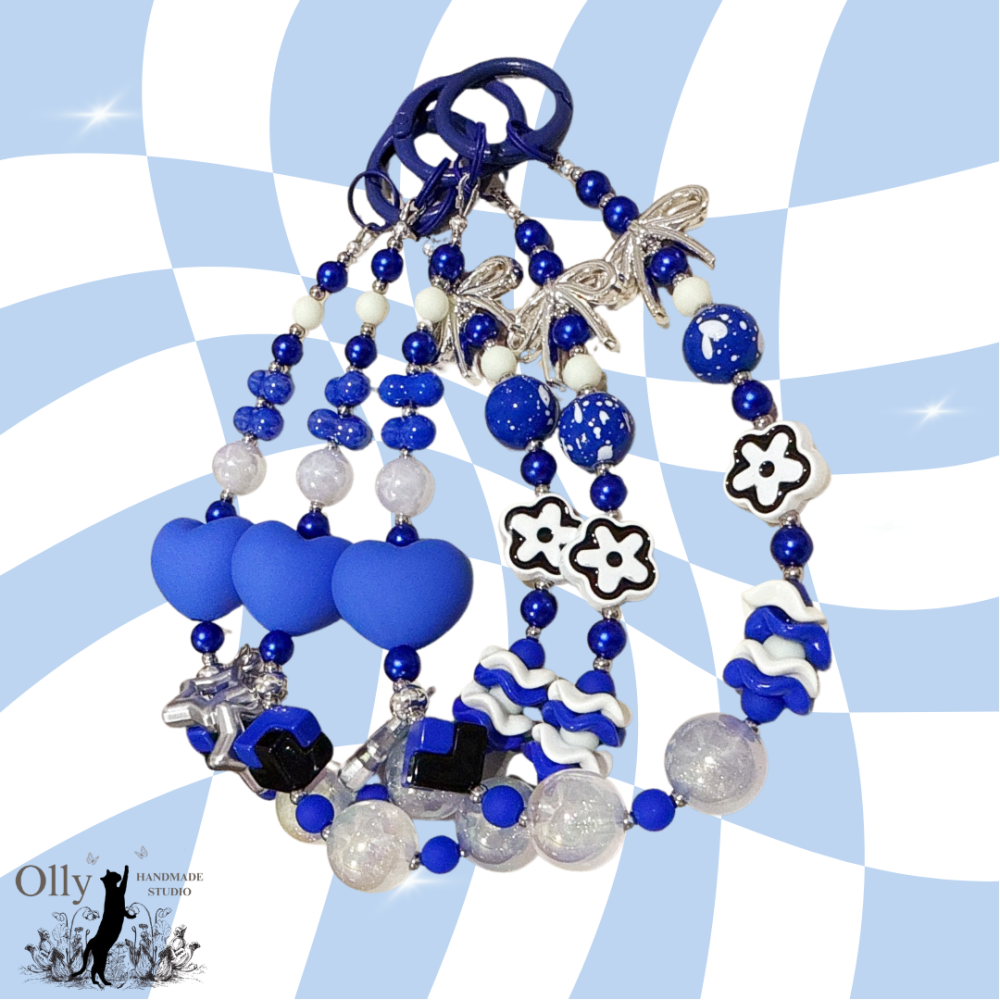 【Olly】Sapphire Glow 寶藍流金・藍心花語 飯製應援手機掛鍊 寶藍色 包掛 吊飾 生日禮物 情人節-細節圖2