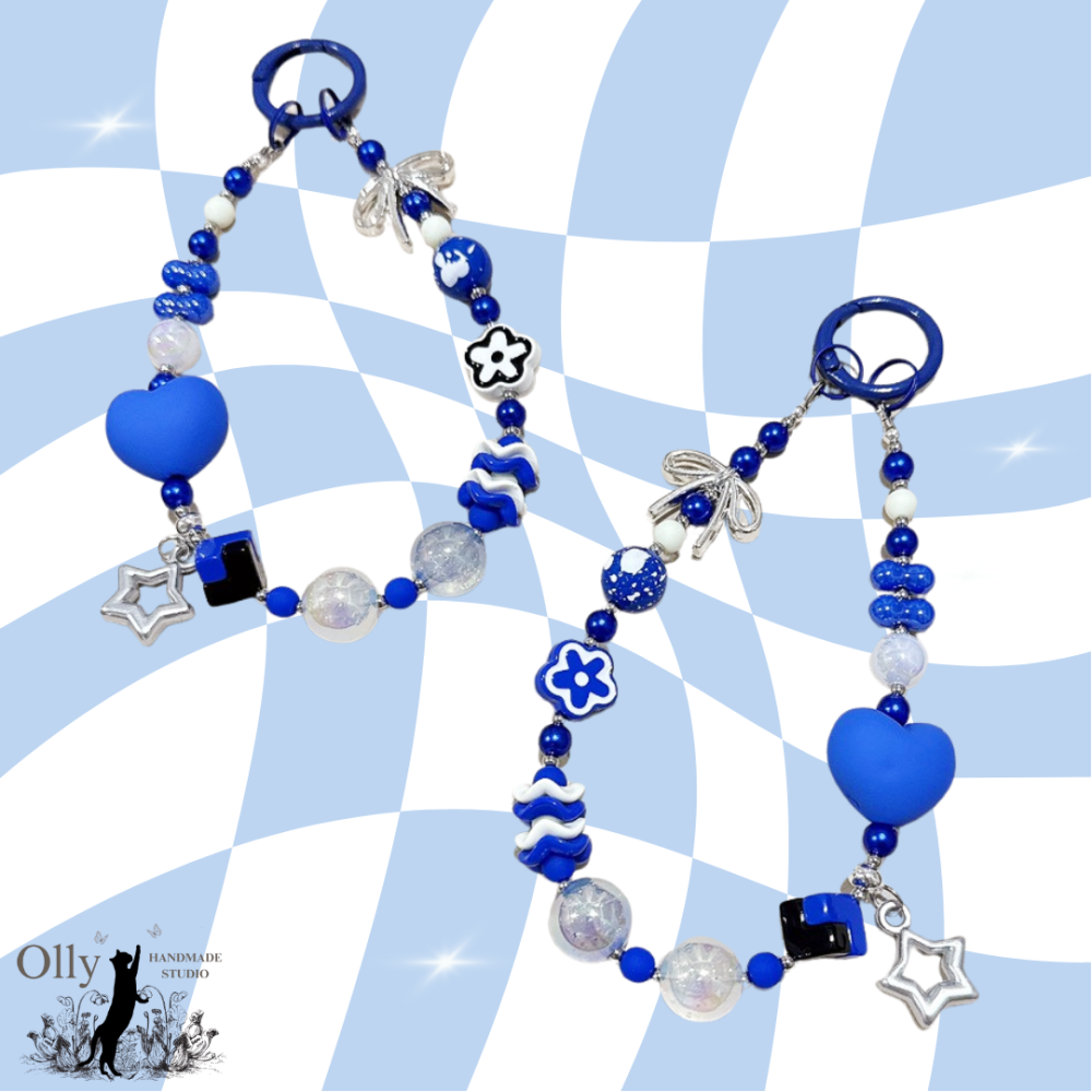 【Olly】Sapphire Glow 寶藍流金・藍心花語 飯製應援手機掛鍊 寶藍色 包掛 吊飾 生日禮物 情人節-細節圖3