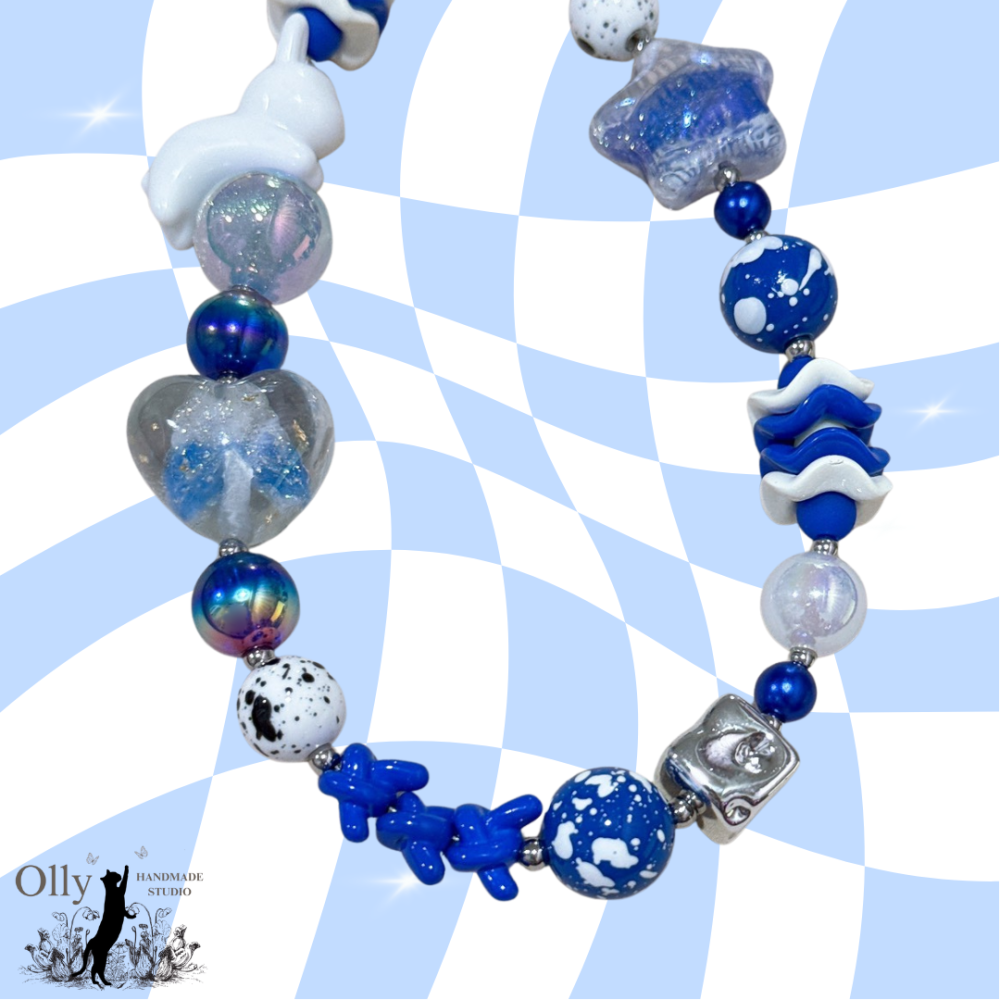 【Olly】寶藍潑墨星星兔 手機鍊 手機掛飾 吊飾 掛鍊 手作掛飾 寶藍吊飾 生日禮物 情人節 飯製 SJ SUJU-細節圖3