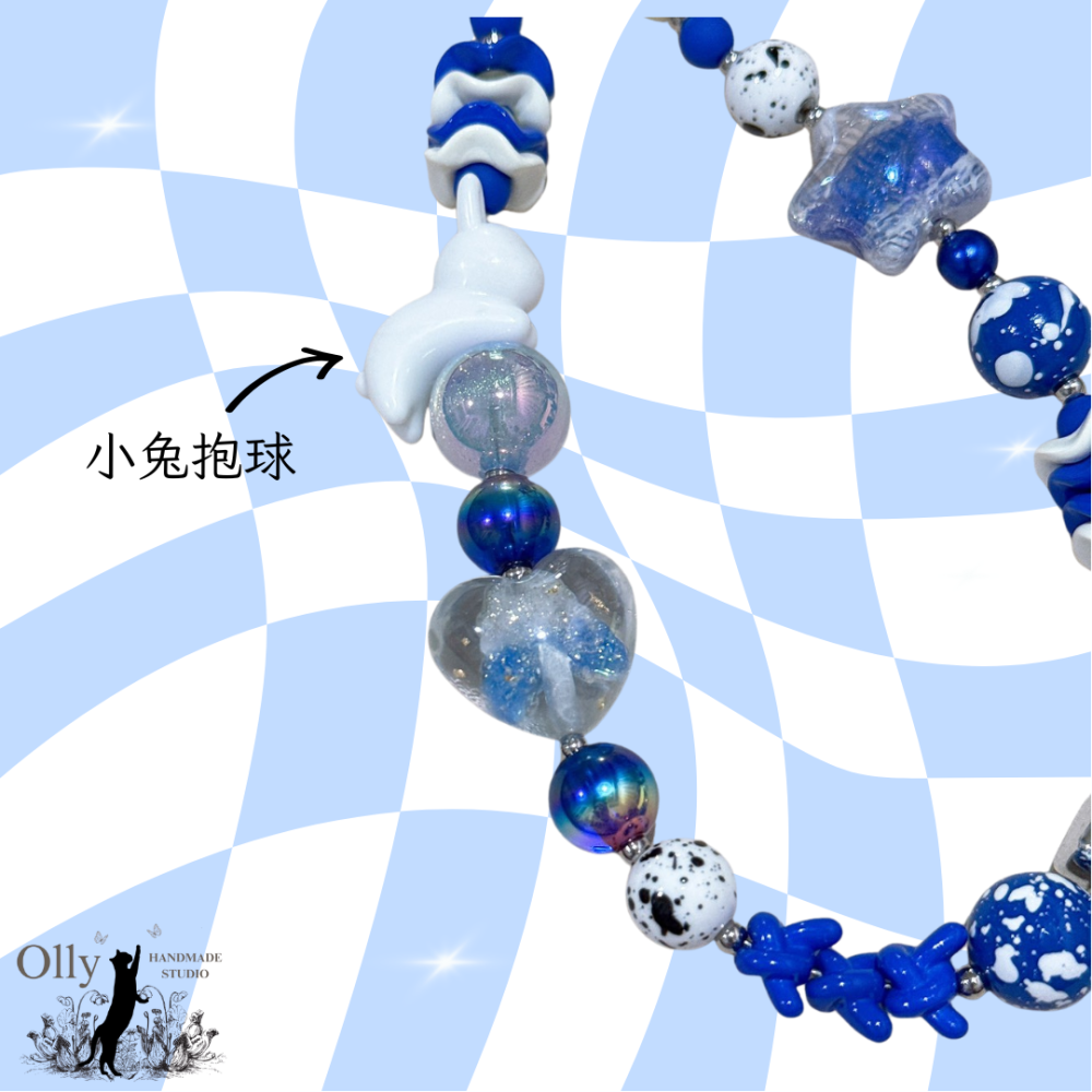 【Olly】寶藍潑墨星星兔 手機鍊 手機掛飾 吊飾 掛鍊 手作掛飾 寶藍吊飾 生日禮物 情人節 飯製 SJ SUJU-細節圖4