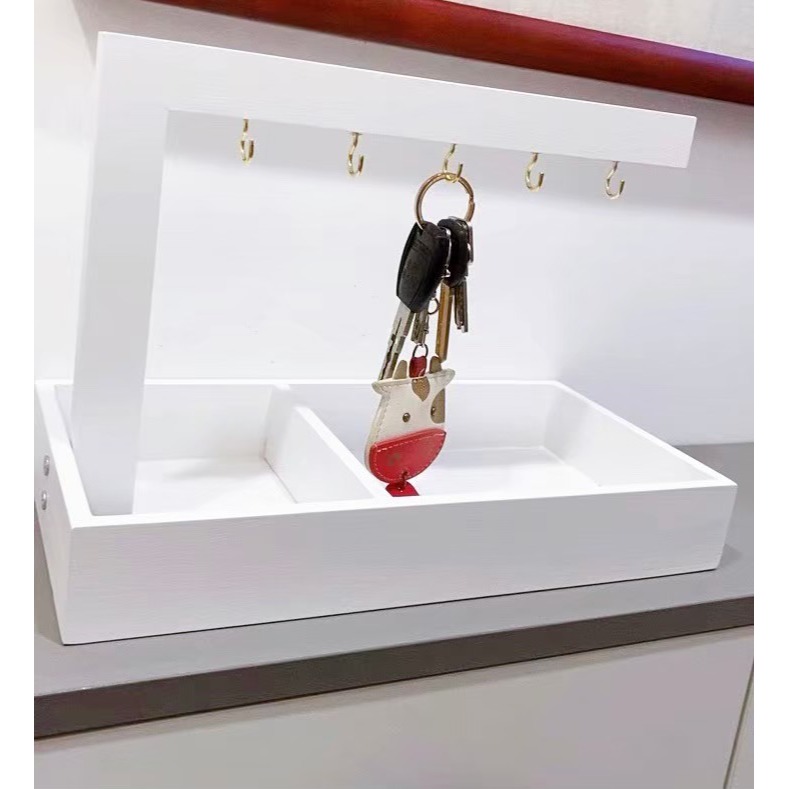 ⚡️24ʜ出貨⚡️ ㄈ型鑰匙架 玄關鑰匙收納架 高質感木製鑰匙收納架 鑰匙置物架 掛勾架 桌上收納-細節圖5