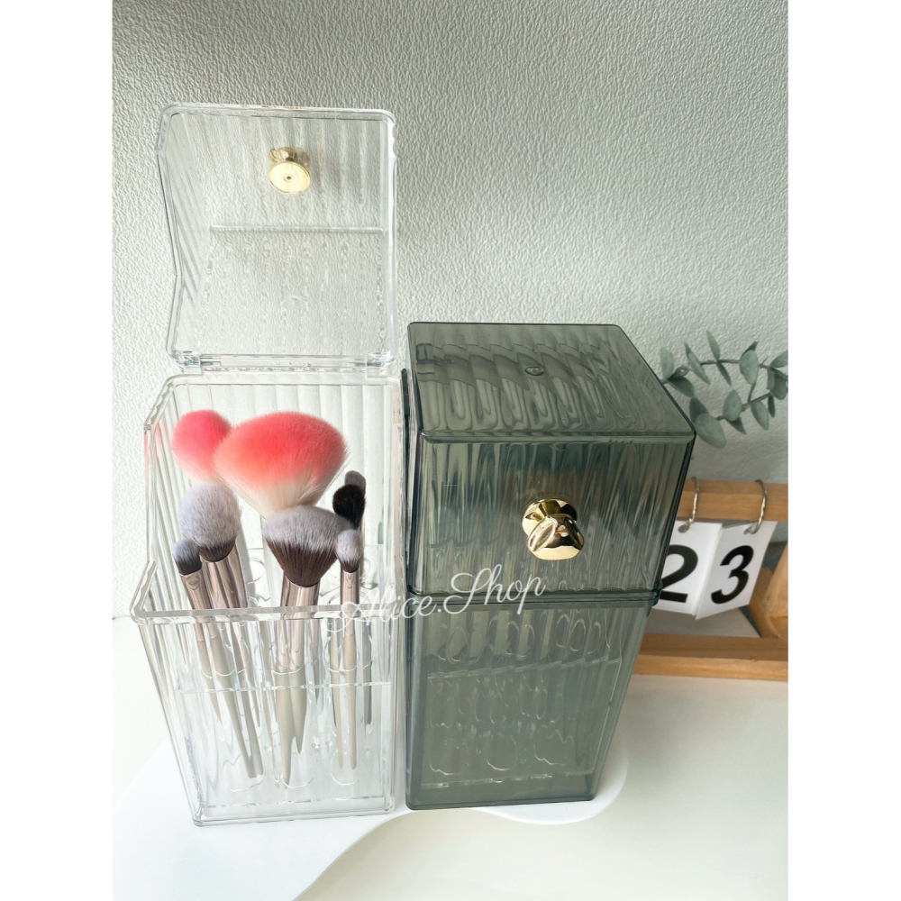 ⚡️24ʜ出貨⚡️質感刷具收納盒 化妝刷具收納盒 壓克力收納盒 桌面收納盒 掀蓋收納 化妝台收納盒 桌上收納-細節圖2