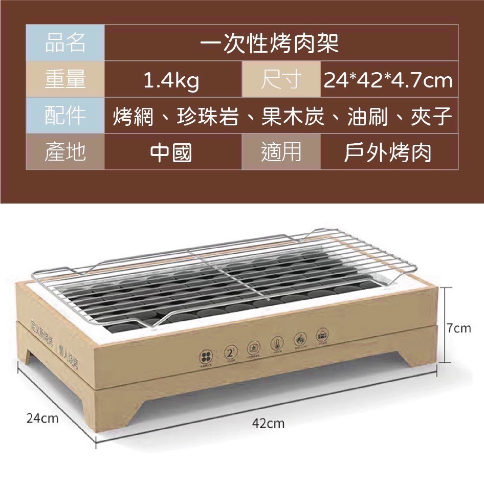【限時購】一次性攜帶烤肉架(含40mm果木炭36顆+夾子+油刷)-經典大款+3條果木炭（30顆）-細節圖11